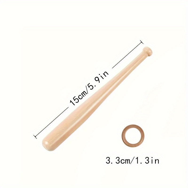 Wooden Baseball Display Stand with Mini Bats & Ring for Tennis Softball