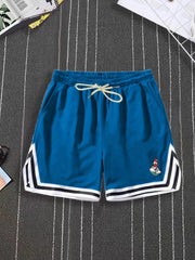 Cartoon Lighthouse Pattern Active Shorts With Pockets Men's Casual Stretch Waist