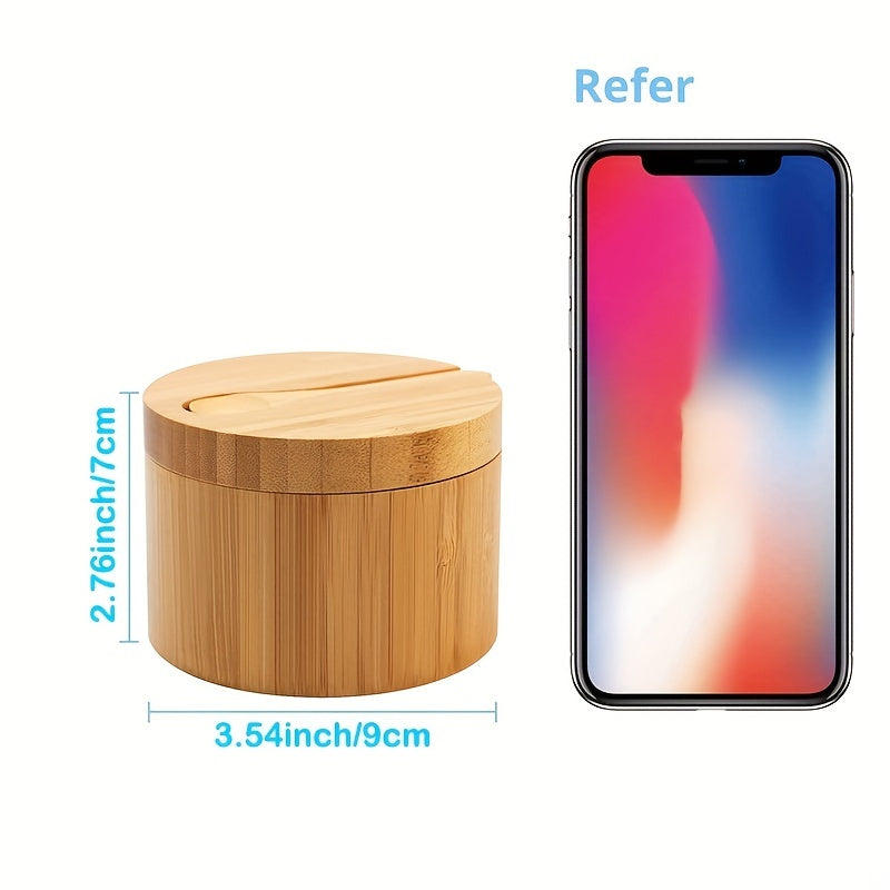Bamboo Salt Jar with Spoon and Rotating Lid for Seasoning Storage