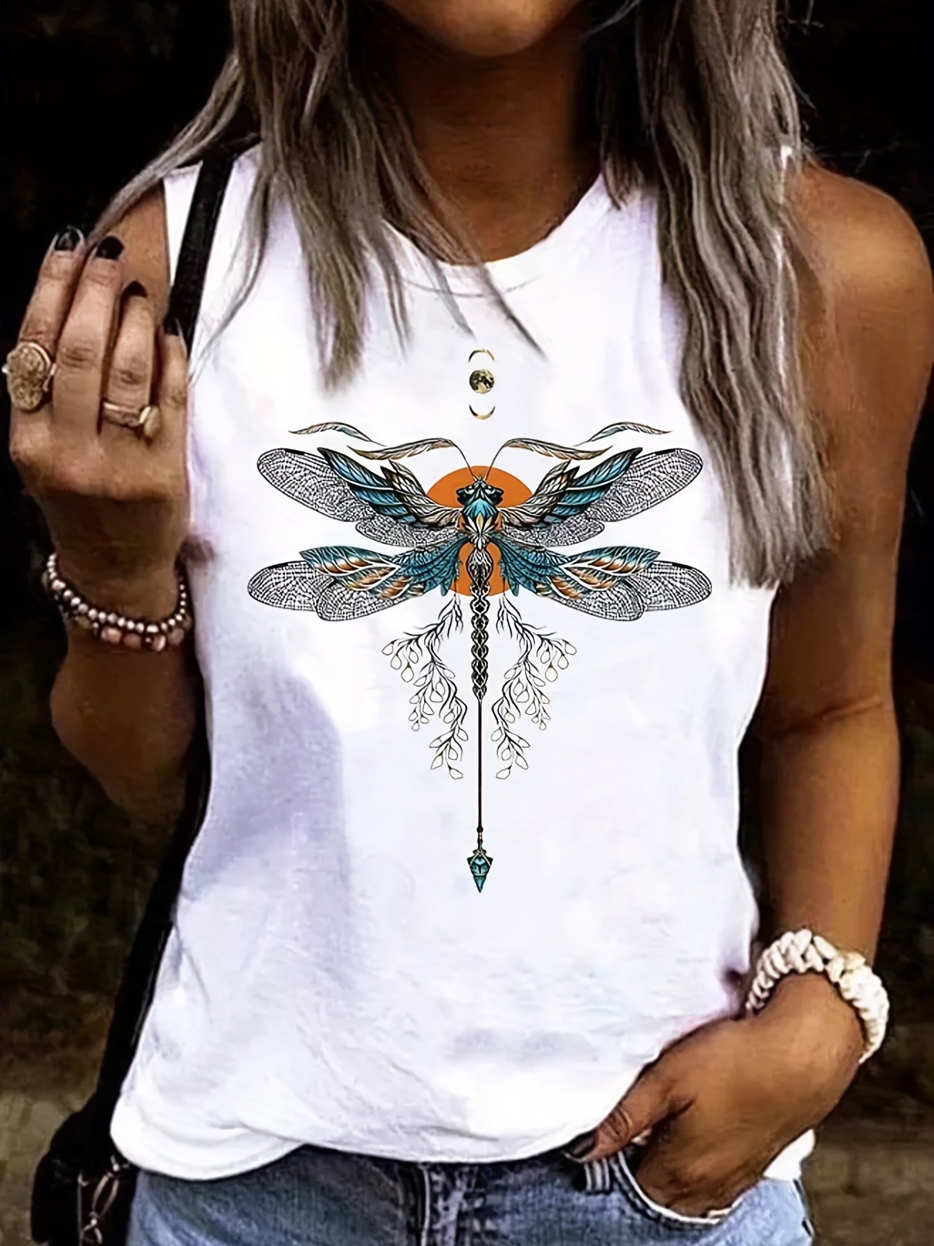 Dragonfly Print Tank Top Women's Sleeveless Tank