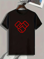Geometric Heart Print Men's Comfy T Shirt for Outdoor Summer