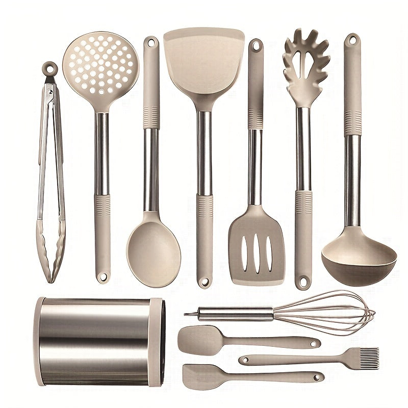 12pcs Silicone Kitchen Utensil Set With Stainless Steel Handle