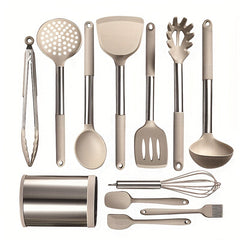 12pcs Silicone Kitchen Utensil Set With Stainless Steel Handle