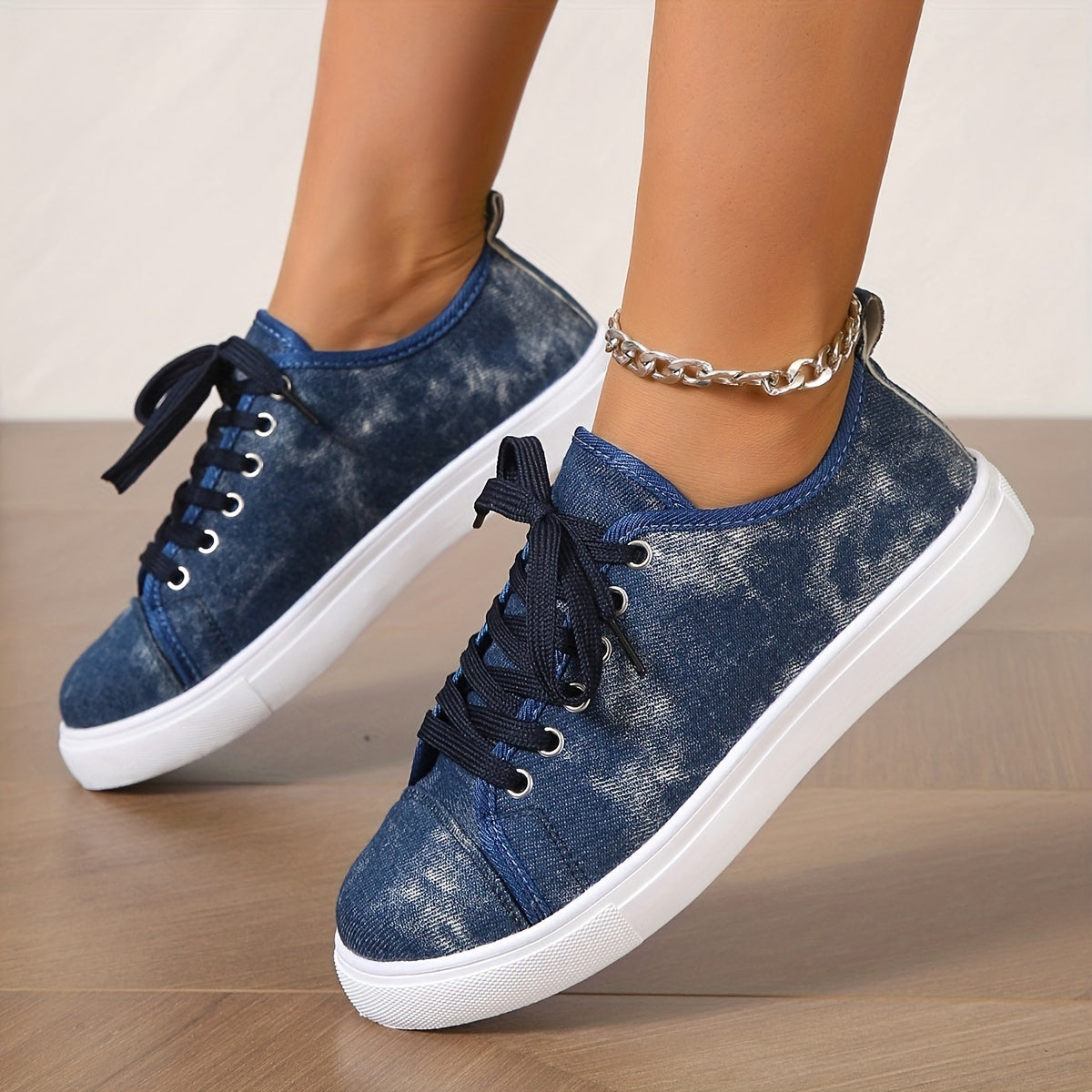 Women's Tie Dye Flat Sneakers Lace Up Low Round Toe Lightweight Comfy Shoes