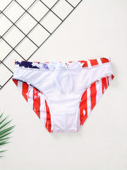 US Flag Print Men's Swimsuit Brief Quick Dry Swim Briefs Bikini Swimwear