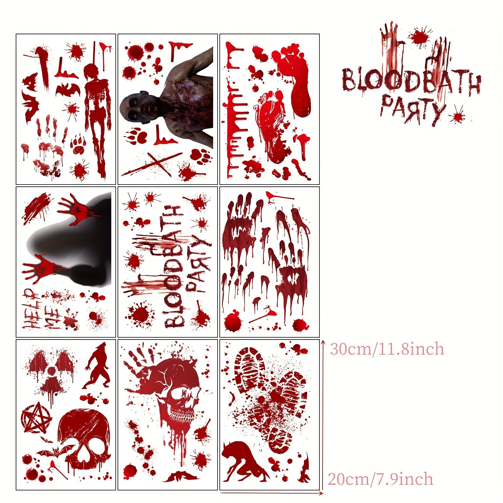 Halloween Blood Print Electrostatic Stickers - Horror Skull Toilet Window Decals