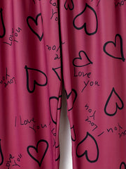 Heart & Letter Print Sleep Bottom Loose & Breathable Pant