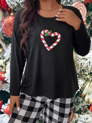 Christmas Heart & Lollipop Print Sleepwear Top