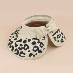 Leopard Print Summer Visor Straw Sun Hat UV Protection