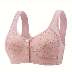 Floral Wireless Bra with Front Buckle