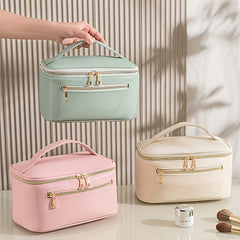 Makeup Bag with Brush Holder & Handle Travel Makeup Organizer