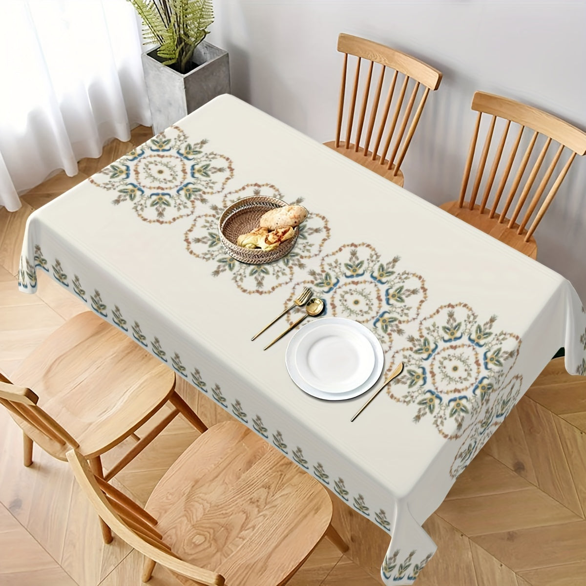 Floral Polyester Tablecloth for Parties and Dinner Decor