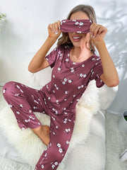 Floral Print Pajama Set Short Sleeve Top & Pants