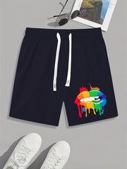 Pride Month Mouth Pattern Comfy Shorts Men's Casual Elastic Waist