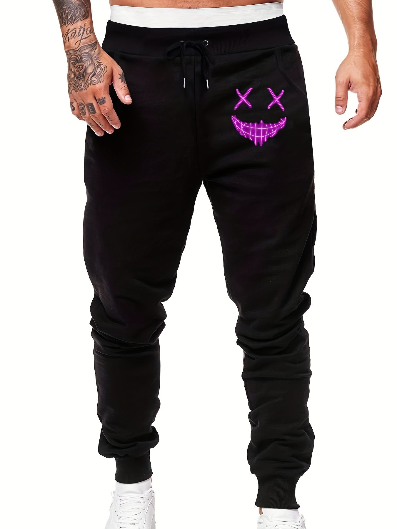 Evil Smile Print Men s Drawstring Sweatpants with Pockets