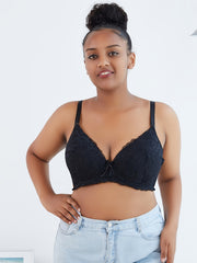 Bra Women's Plus Contrast Lace Bow Detail Full Coverage Solid Bra