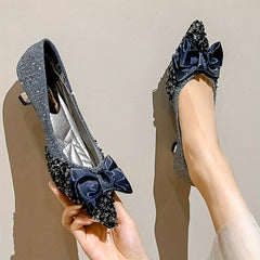 Women's Rhinestone Bowknot Kitten Heel Dress Shoes