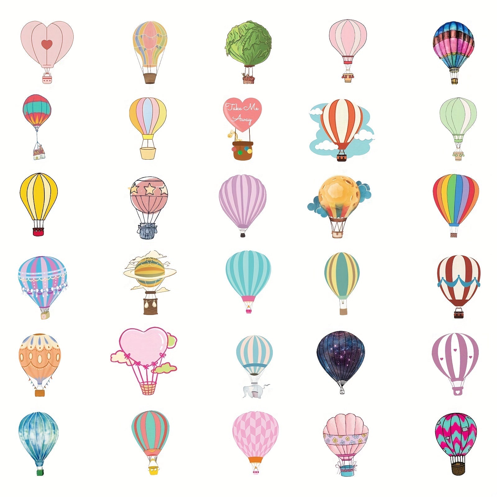 50 Colorful Hot Air Balloon Stickers for Water Bottles & Laptops