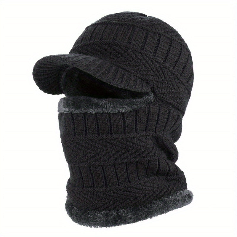 Men's Winter Plus Velvet Knitted Hat Neck Protection Windproof Woolen Warm Hat