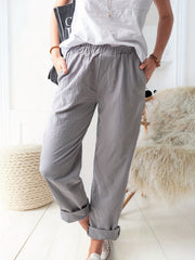 Straight Leg Elastic Waist Casual Pants for Women