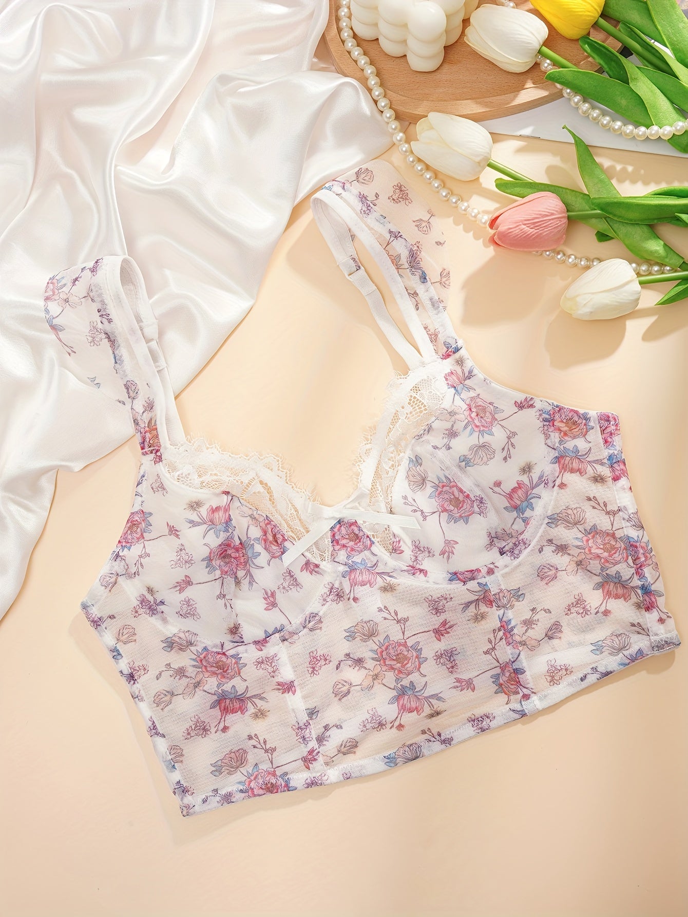 Floral Print Cami Corset Bustier Lace Body Shaper