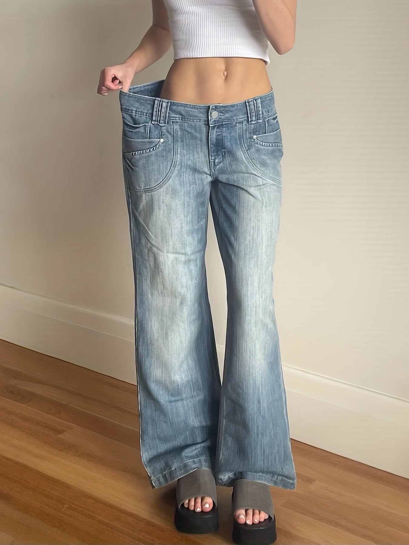 Retro Loose Casual Jeans Mid Waist Y2K Streetwear Baggy Straight Trousers