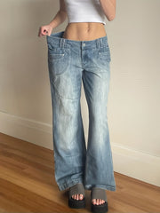 Retro Loose Casual Jeans Mid Waist Y2K Streetwear Baggy Straight Trousers