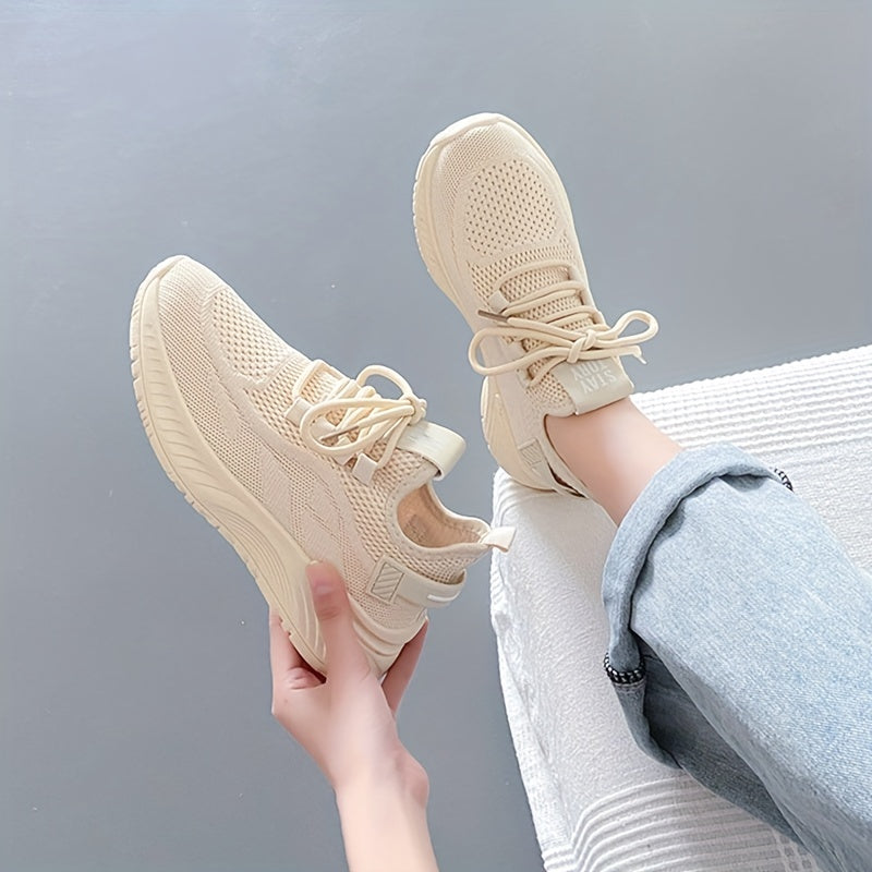 Women's Breathable Woven Sneakers Lace Up Low Top Shoes