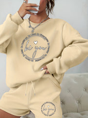 Slogan & Heart Print Sweatshirt & Shorts Set