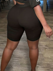 Crown Letter Print High Rise Biker Shorts