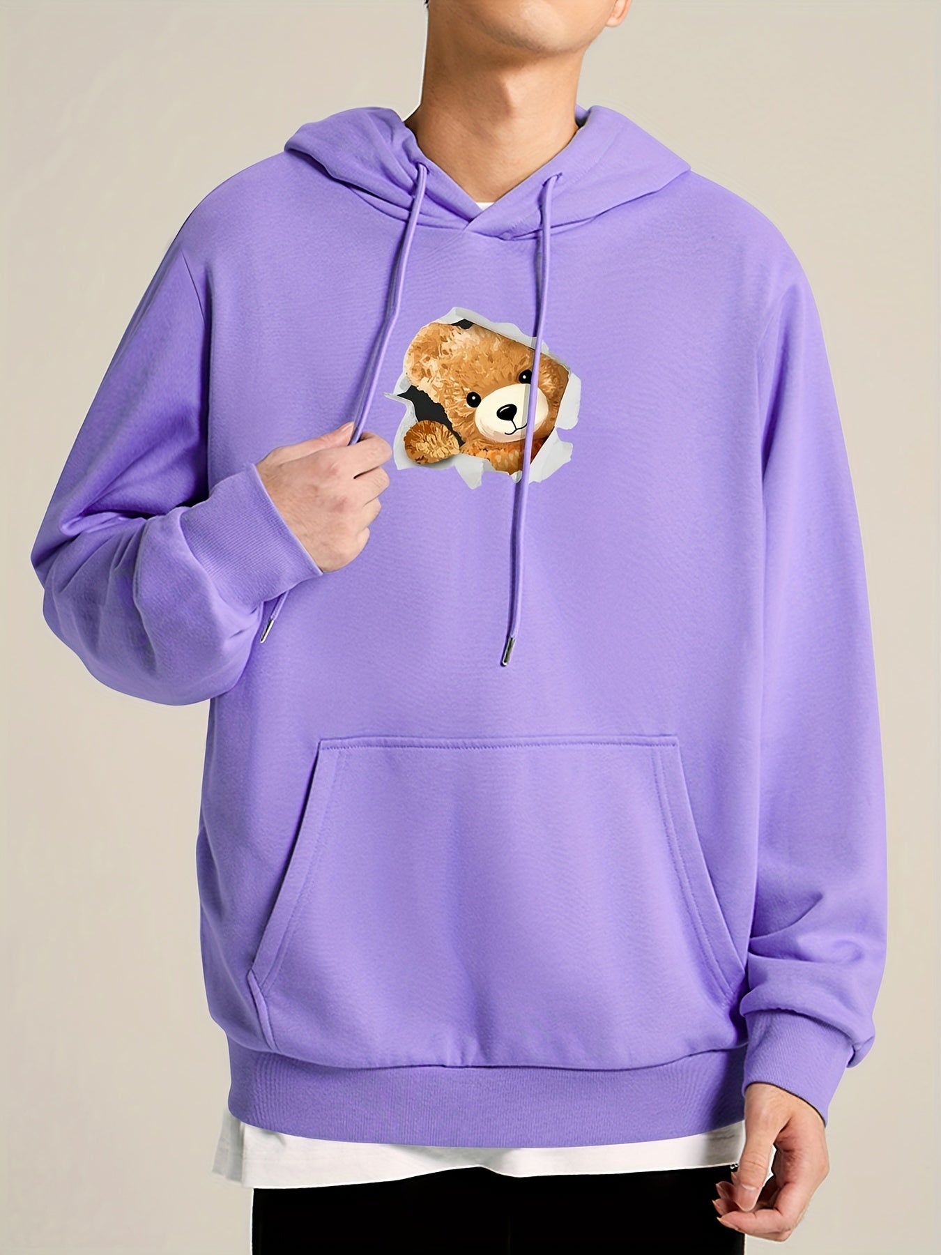 Teddy Bear Print Sweatshirt Men's Casual Graphic Pullover Sweatshirt