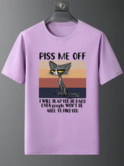 Cat Print Crew Neck T shirt Solid Short Sleeve Loose Tee Women's Tops