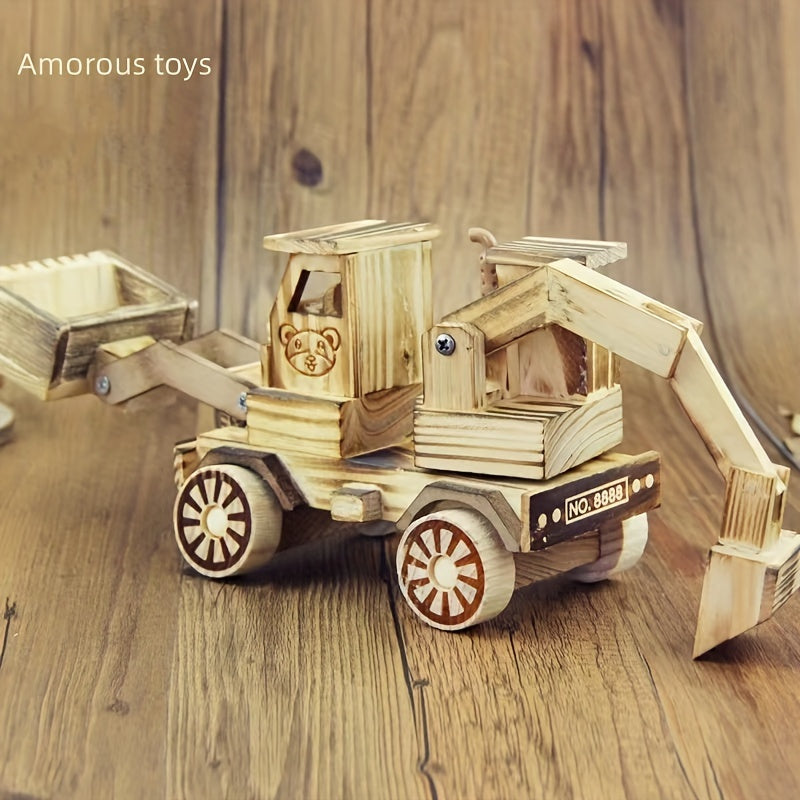 Wooden Small Digging Machine Model Ornament Toy