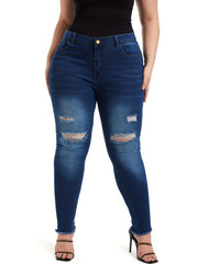 Plus Ripped Button Fly High Rise Tapered Jeans