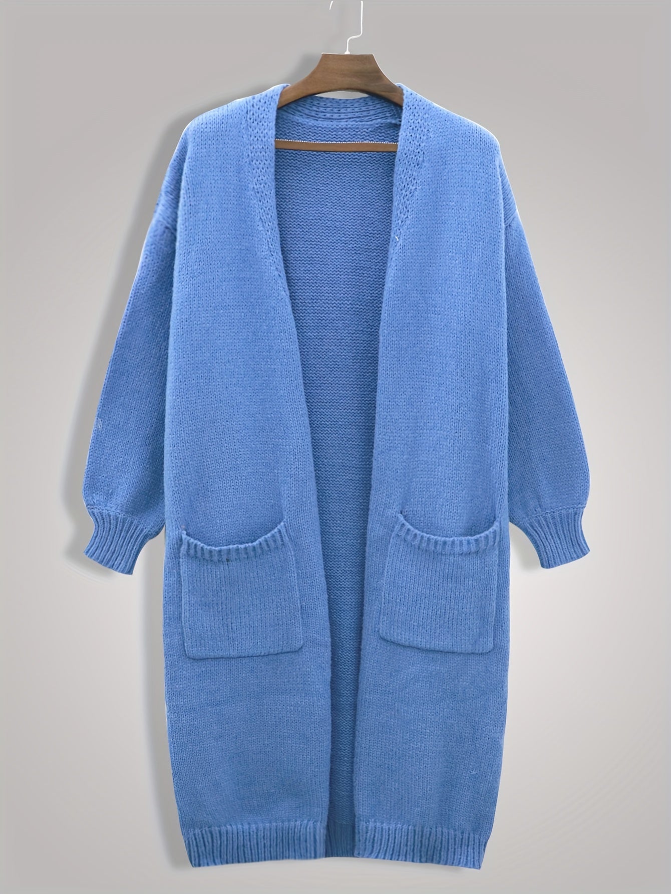 Solid Long Sleeve Open Front Cardigan with Pockets