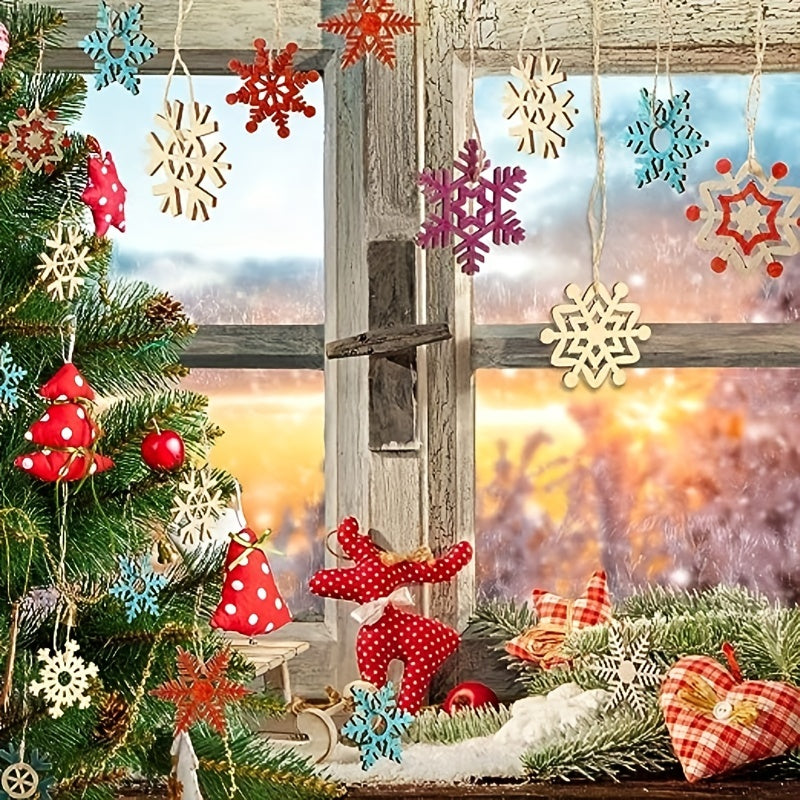 30pcs Wooden Snowflake Decorations Christmas Tree Decor