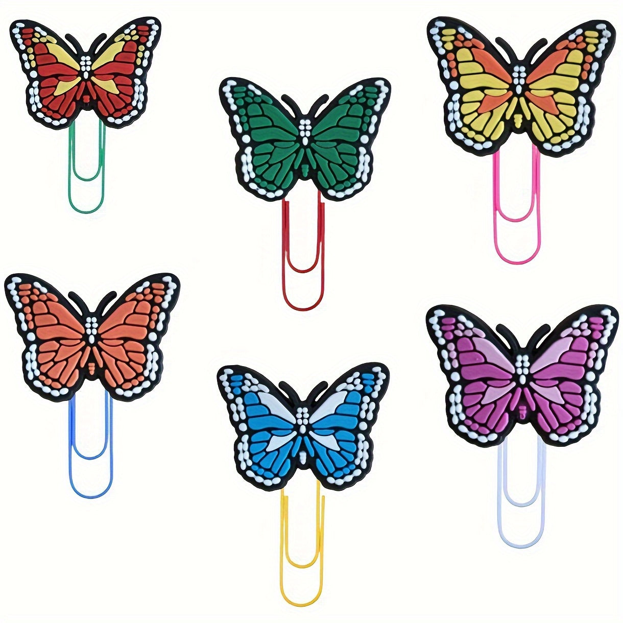 6pcs Cartoon Silicone Bookmarks with Colorful Paperclips