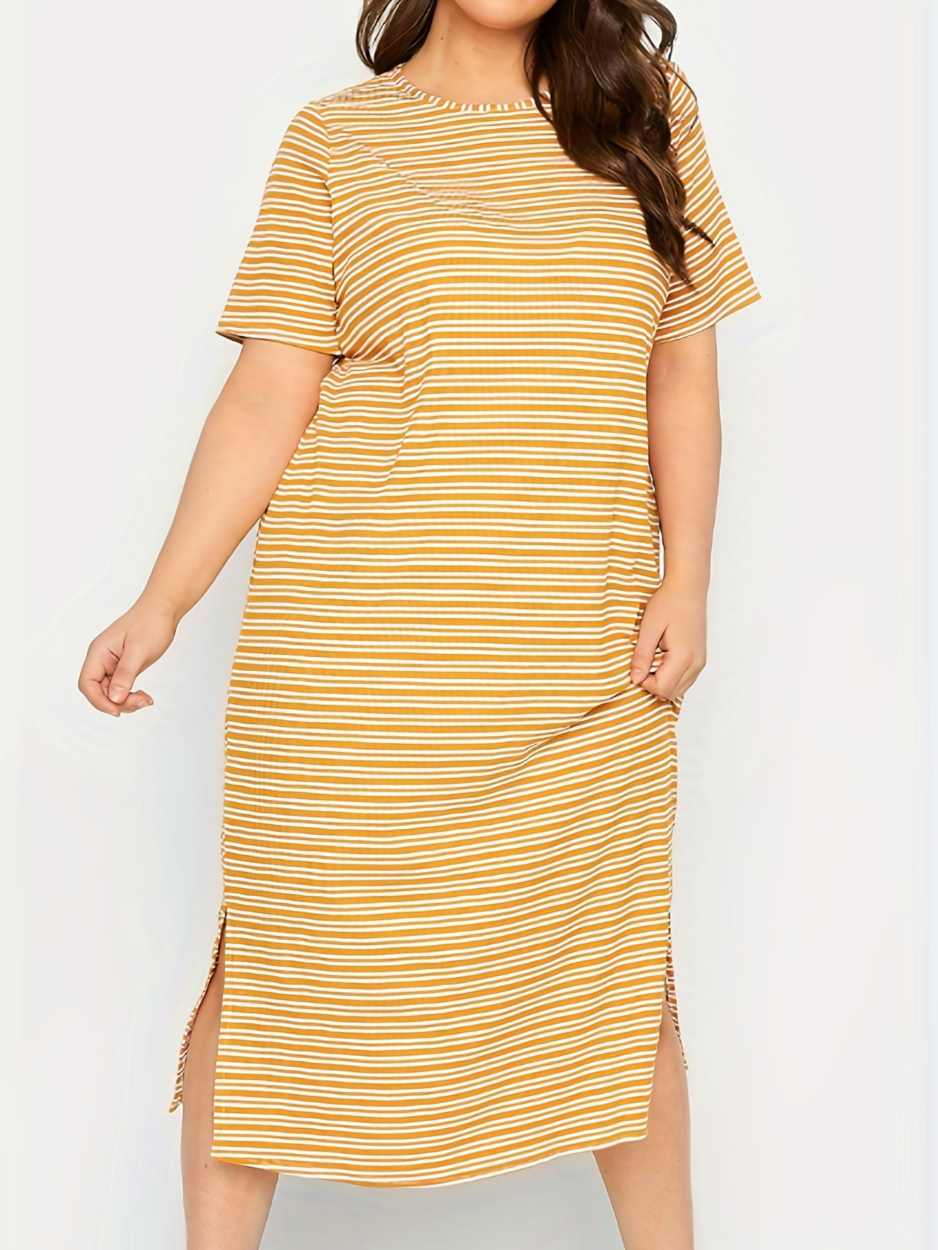 Stripe Print Short Sleeve Maxi Dress