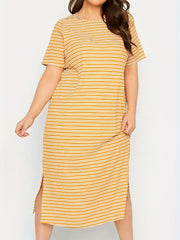 Stripe Print Short Sleeve Maxi Dress