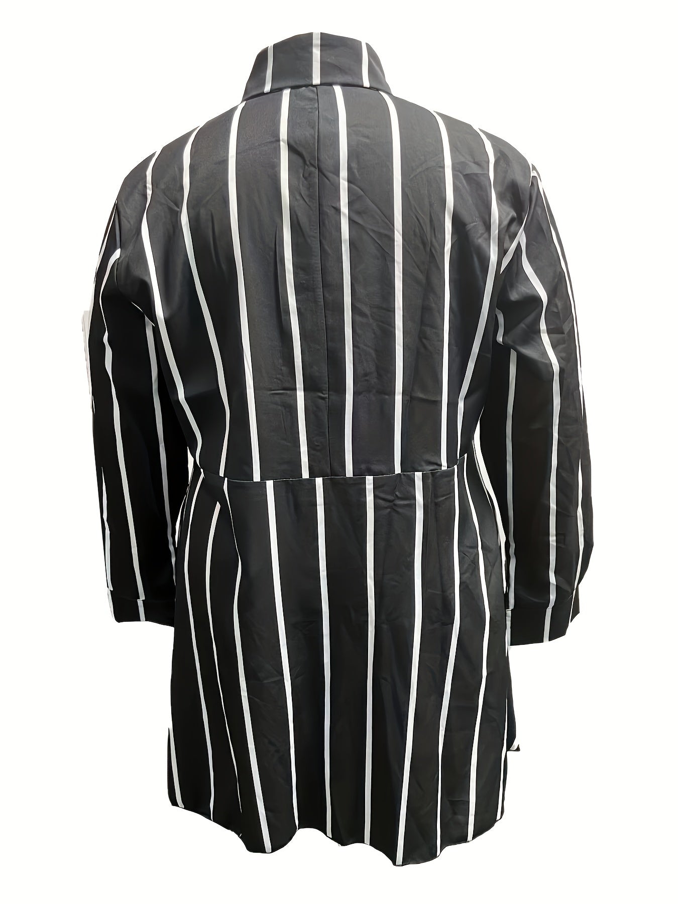 Stripe Print Long Sleeve Button Up Peplum Shirt Top