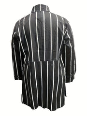 Stripe Print Long Sleeve Button Up Peplum Shirt Top