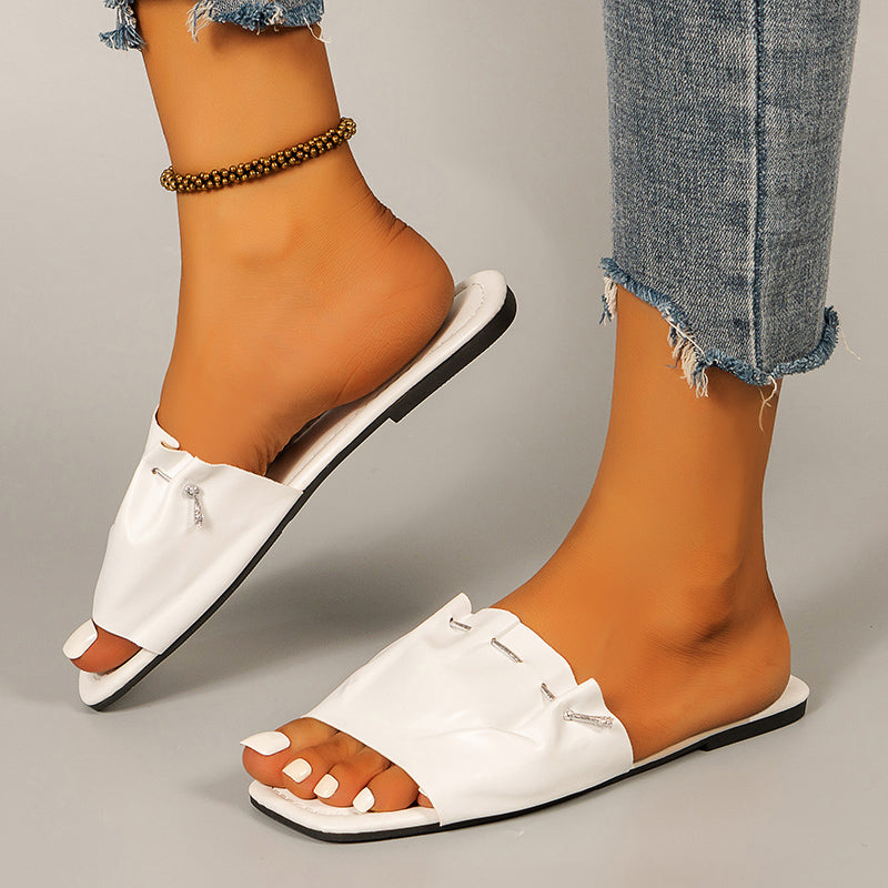 Ruched Rope Decor Slide Sandals Flat Slippers