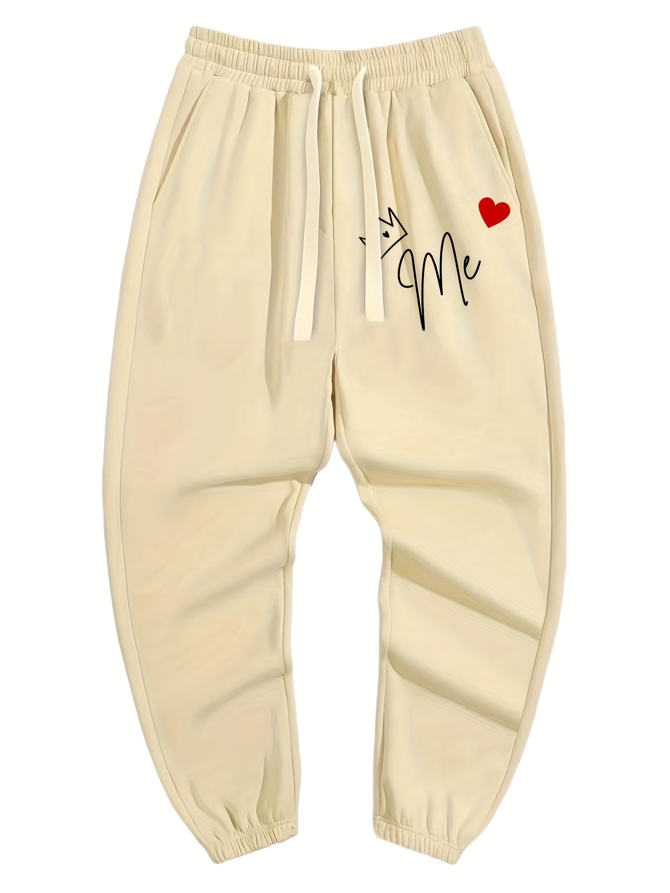 Crown Heart Print Men's Drawstring Pocket Sweatpants