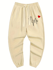 Crown Heart Print Men's Drawstring Pocket Sweatpants