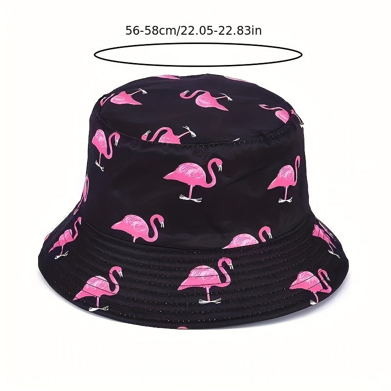 Foldable Flamingo Print Bucket Hat Lightweight Fisherman Cap for Women