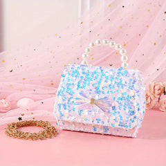 Kids Sequin Bow Crossbody Bag with Faux Pearl Decor