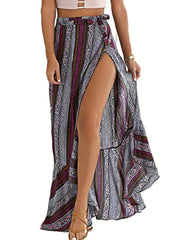 Tribal Ruffle Maxi Sarong Skirt for Women