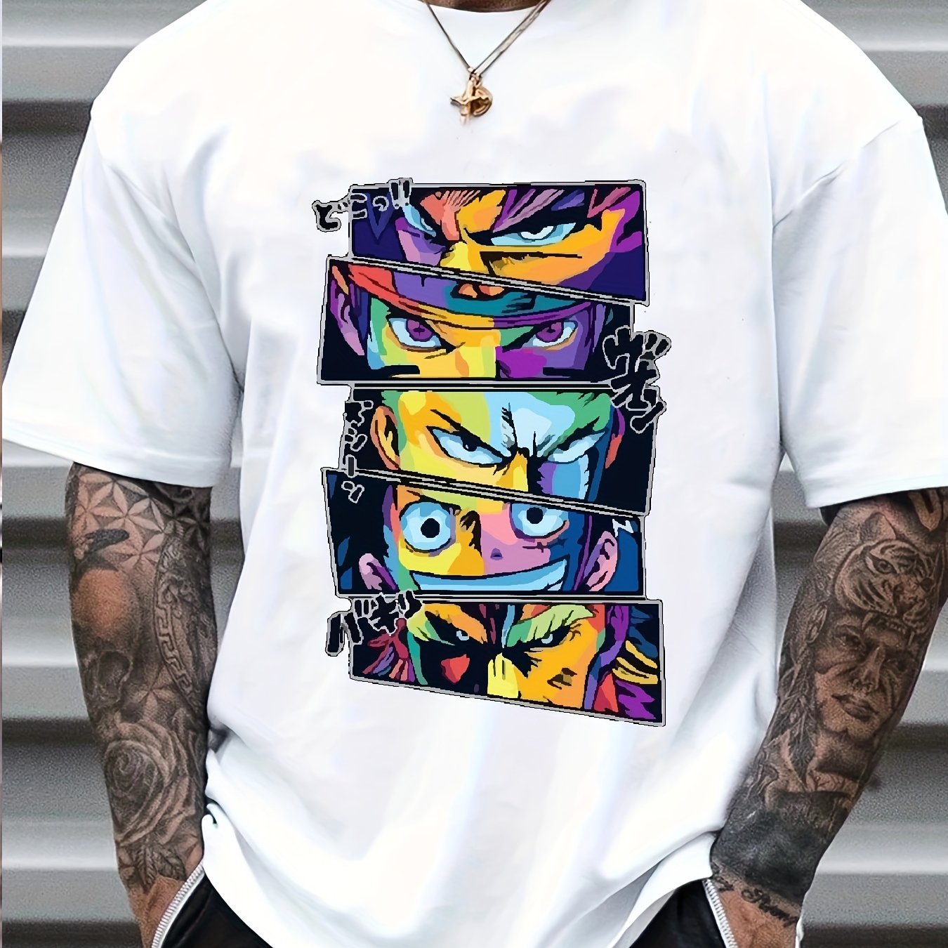 Men's Casual Anime Graphic T Shirt Short Sleeve Tee Crew Neck Summer Tops