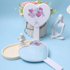 Heart Shape Makeup Mirror Portable Cosmetic Touch up Mirror With Handle