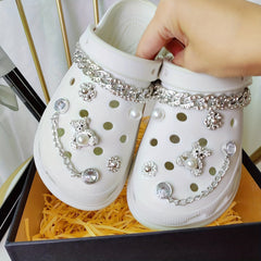 12pcs Rhinestone Bear & Metal Chain Shoe Charms for Clogs Garden Shoes DIY